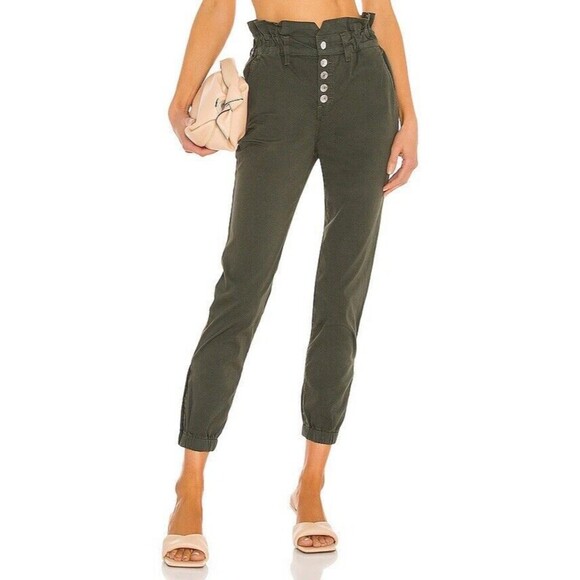 Veronica Beard Tedi Tapered High Rise Army Green Paper Bag Pants Twill 12/31 - Picture 1 of 13